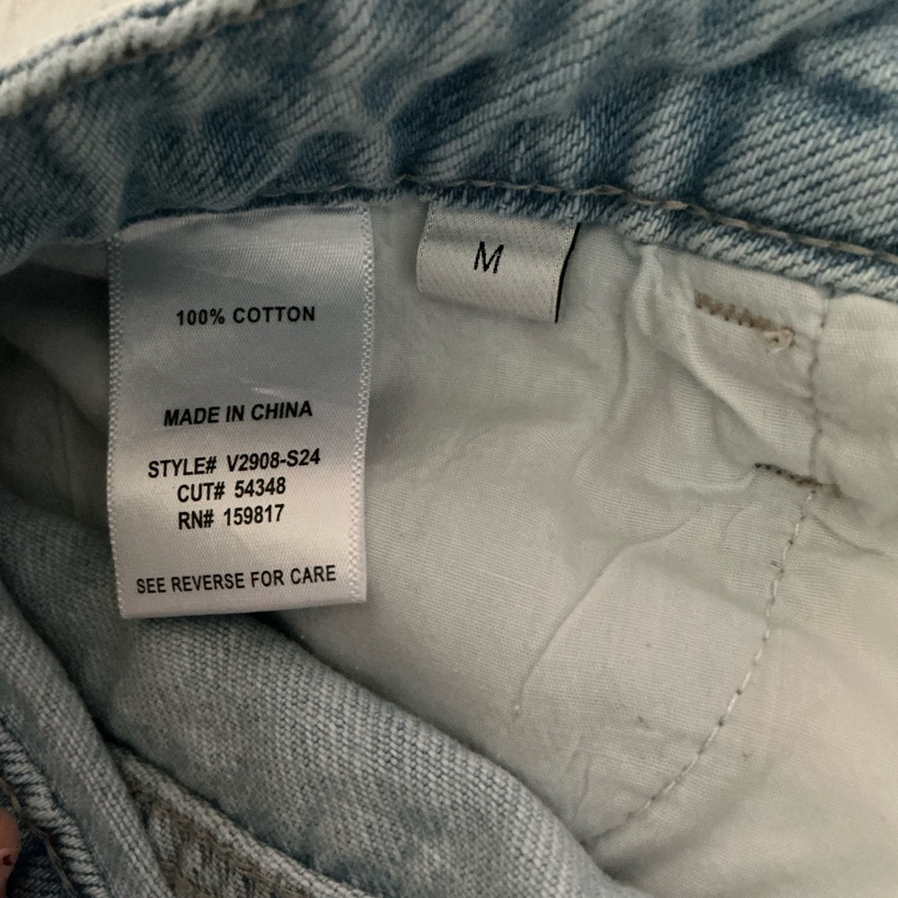 Altar'd State Cream and Blue Distressed Jean Shorts - Picture 5 of 5